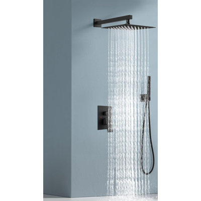 Matte Black 12 Inch Rain Shower System – 304 Stainless Steel 2-in-1 Shower Faucet Set with Rough-In Valve