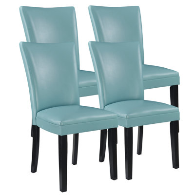 Wexford Collection Set of 4 Mid-Century Modern Parsons Dining Chairs, Upholstered Faux Leather Dining Chairs with Solid Wood Legs, High Back Side Chairs for Dining Room, Kitchen or Breakfast Nook, Light Blue