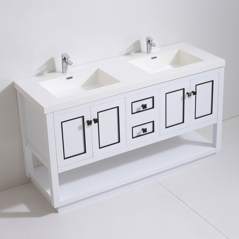 Ensemble de meuble-lavabo double 61 po Thome, Blanc, Noir mat