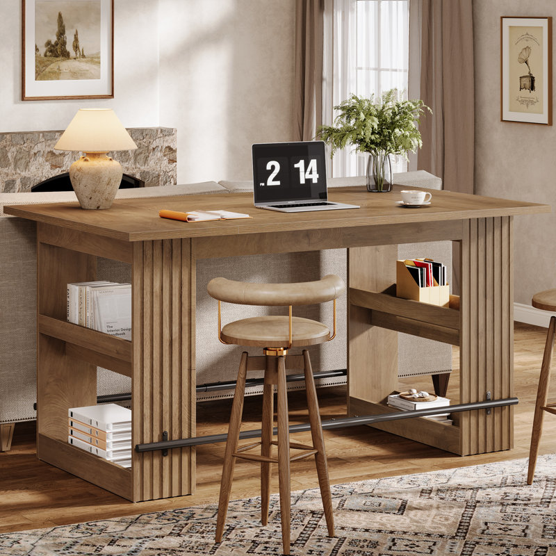 63-Inch Kitchen Island, Wooden Storage Island with Countertop and Shelving, Farmhouse Style, Suitable for Kitchen, Living room, and Dining room, Brown