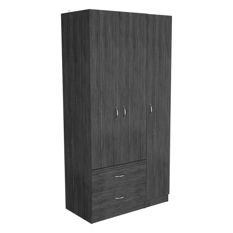 Armoire 3 portes avec deux tiroirs, tablettes et barre de suspension austral
