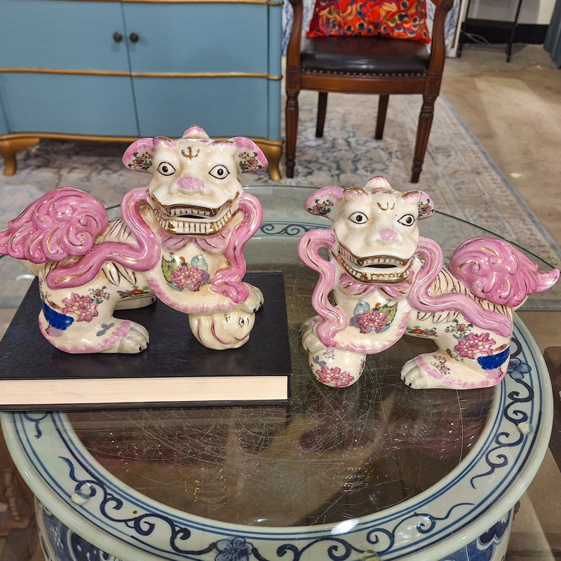 Lucky Foo Dogs - feuille de tabac rose (ensemble de 2)