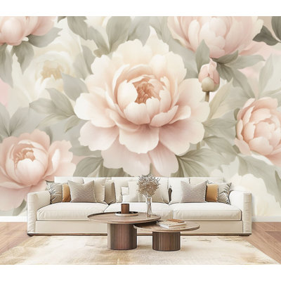 Papier peint pelez et collez, décorations murales botaniques rétro élégantes, pivoines pastel, H 100 po x l 144 po, papier mural amovible en PVC, autocollant, pour chambre d'enfant, salon, bureau à domicile