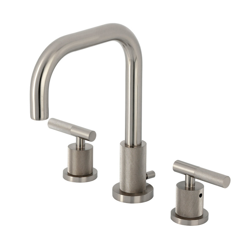 Kingston Brass Convergent Two-Handle 3-Hole Deck Mount Widespread Bathroom Faucet with Knurled Handle and Brass Pop-Up Drain