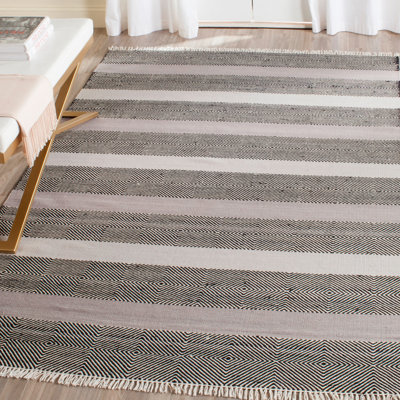 Liara Hand Woven Wool/Cotton Striped Rug in Gray/Black