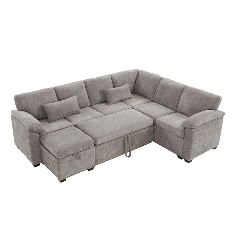 Canapé d'angle modulaire en L 97 po avec siège et repose-pieds de rangement en L 97 po, canapé d'angle en chenille avec 7 sièges et 2 coussins pour le salon
