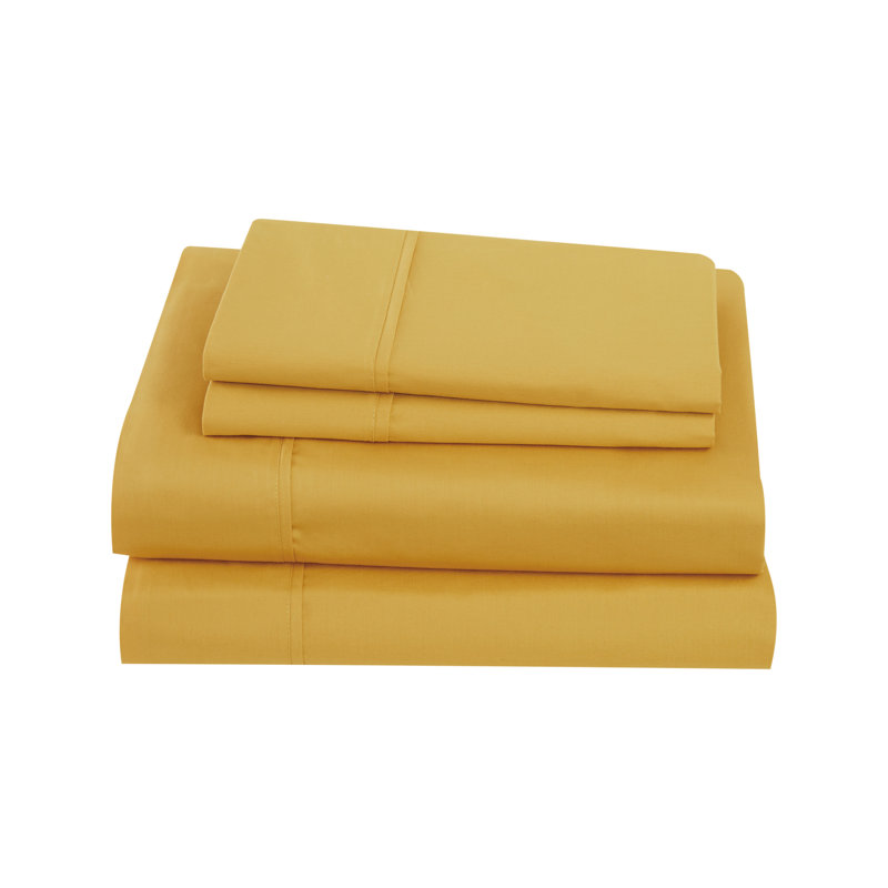  Ensemble de draps 100% coton 200 fils Classic, Ensemble de draps pour lit simple avec 1 taie d'or, Moutarde
