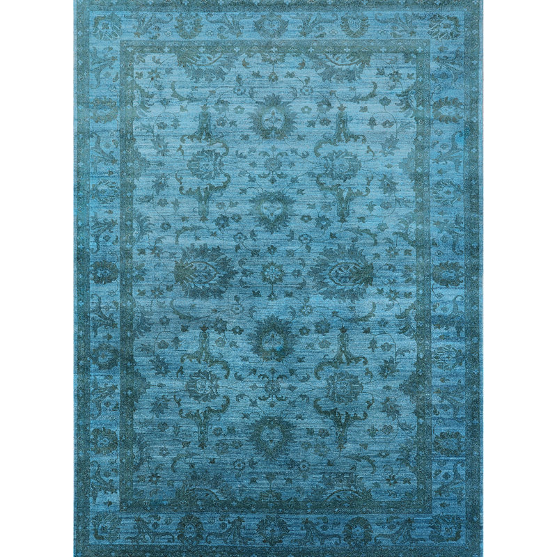 Tapis bleu sarcelle à motif oriental, Rond 4 pi