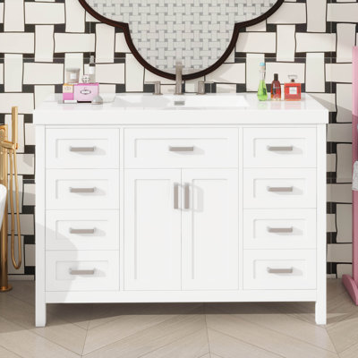 Meuble-lavabo 48 po avec lavabo, 48 po avec lavabo et comptoir, meuble-lavabo simple 48 po avec 2 portes et 8 tiroirs, système de fermeture en douceur