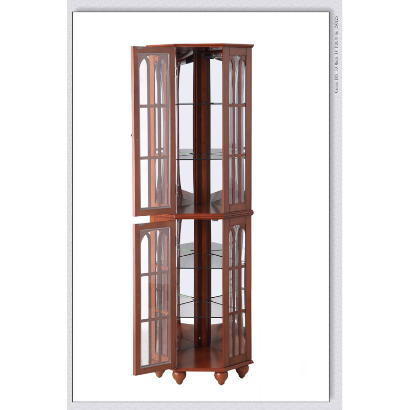 Vitrine d'angle avec 4 tablettes réglables en verre trempé et système d'éclairage