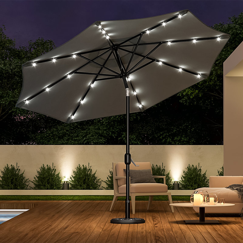 Aislynn 3m Traditional Parasol with LED Light, Dark Grey
