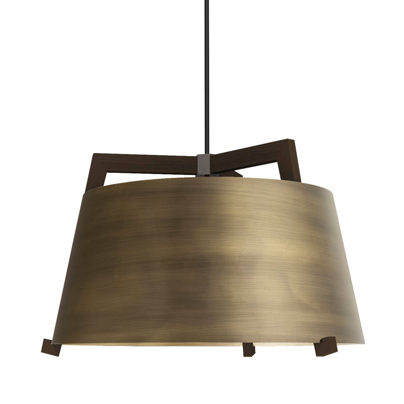 Ignis Pendant, 11.5" H x 17" W, Dark Stained Walnut/Distressed Brass, 3500K LED w/ Diffuser - Rigid