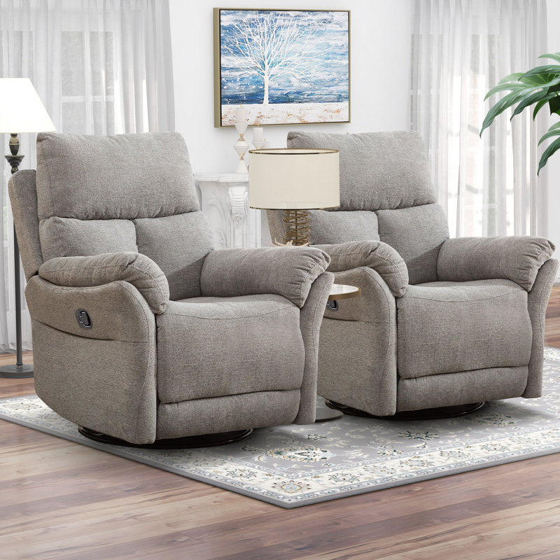 Henriane 33.5'' Wide Modern and Upholstered Manual Swivel and Rocker Standard Recliner  (Set Of 2), Light Gray