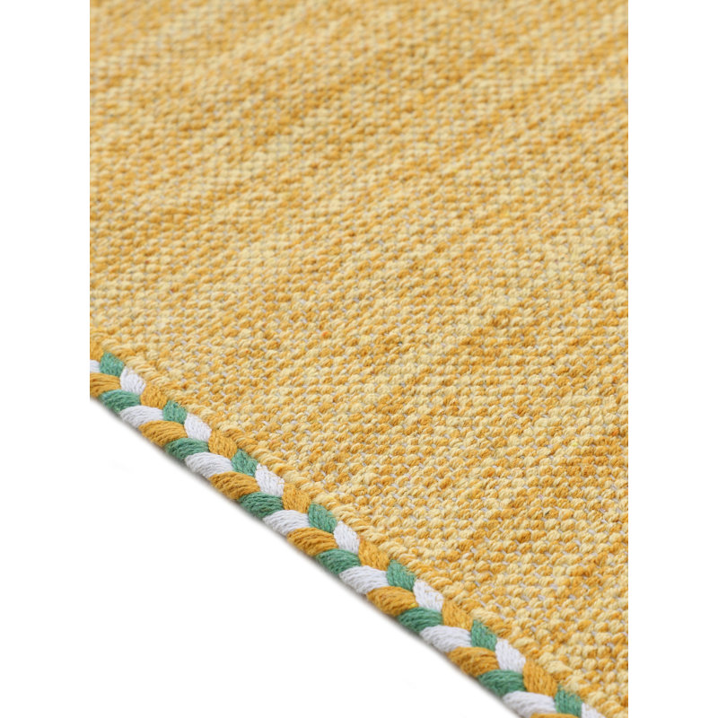 Azizi Striped Hand Woven Cotton Yellow Rug, Runner 80 x 300cm