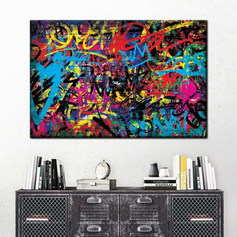 Graffiti abstrait, reproduction sur toile, H 26 po x l 39 po x P 1,25 po