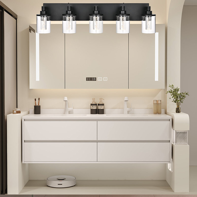 Vanity Light (5-Light), (3000K/3500K/4500K/5000K/6000K, Dimmable), Eye Protection LED Bathroom Light Fixture, Modern Wall Light Over Mirror With Clear Glass Shade