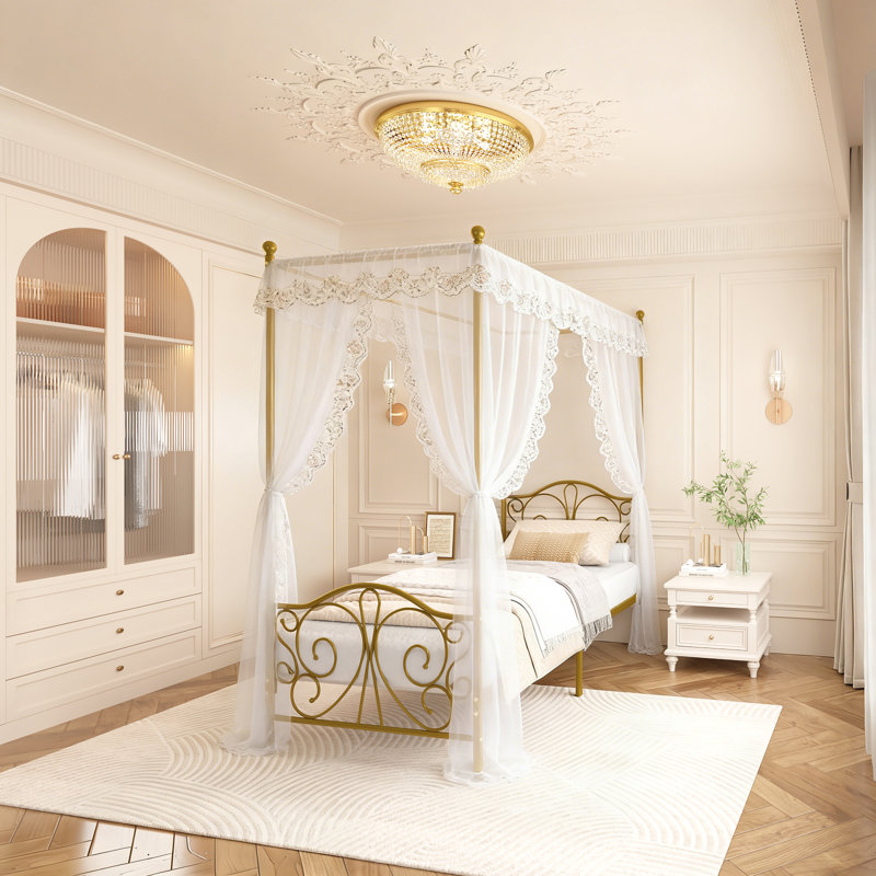 Turkay Metal Canopy Bed Frame, Twin, Gold
