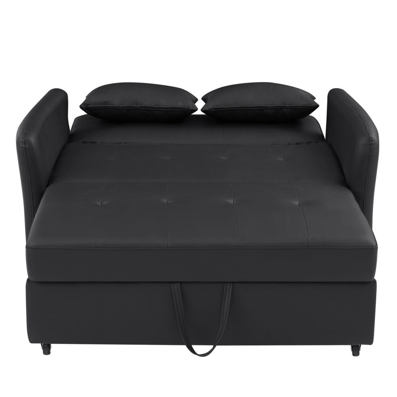 51.57" Convertible Sleeper Bed, Adjustable Oversized Armchair with Three USB Ports for Small Space, Black PU incorrect