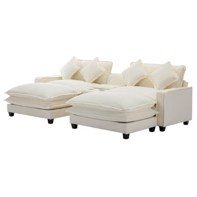 111" Sectional Sofa Chenille Upholstered Sofa with Two Removable Ottoman