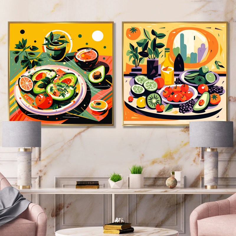 «Green and Red Avocado In Mexico I», ensemble de 2 décorations murales, Cadre flottant doré, H 30 po x l 61 po x P 1 po