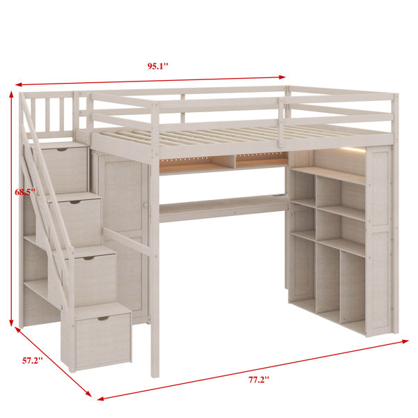 Ebern Designs Full Size Loft Bed With Built-In Wardrobe And Study Space ...