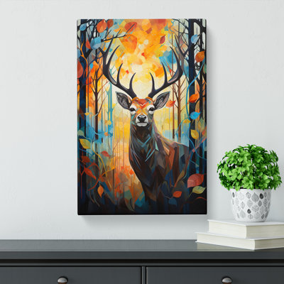 Stag In A Forest Constructivism - Wrapped Canvas