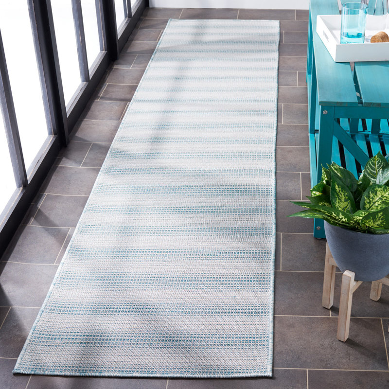Medena 231 Area Indoor/Outdoor Area Rug In Aqua Ivory / Multi, Runner 2' x 9'