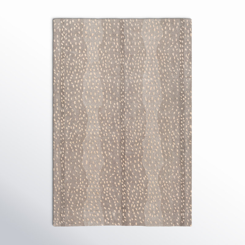 Tapis gris clair / taupe en laine touffeté à la main à imprimé animal Rimma, Rectangulaire 2 pi x 3 pi