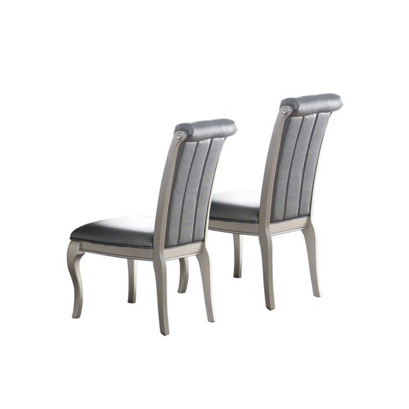 Ensemble de 2 chaises d'appoint luxueuses en bois argenté / polyuréthane revêtu de similicuir gris