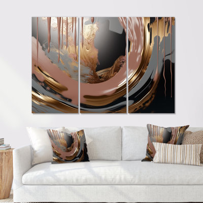 Abstract Golden And Pink Infinity Rivers III - Liquid Ink Abstract Wall Art