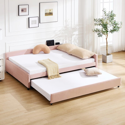 Upholstered Daybed With Trundle And Wooden Frame