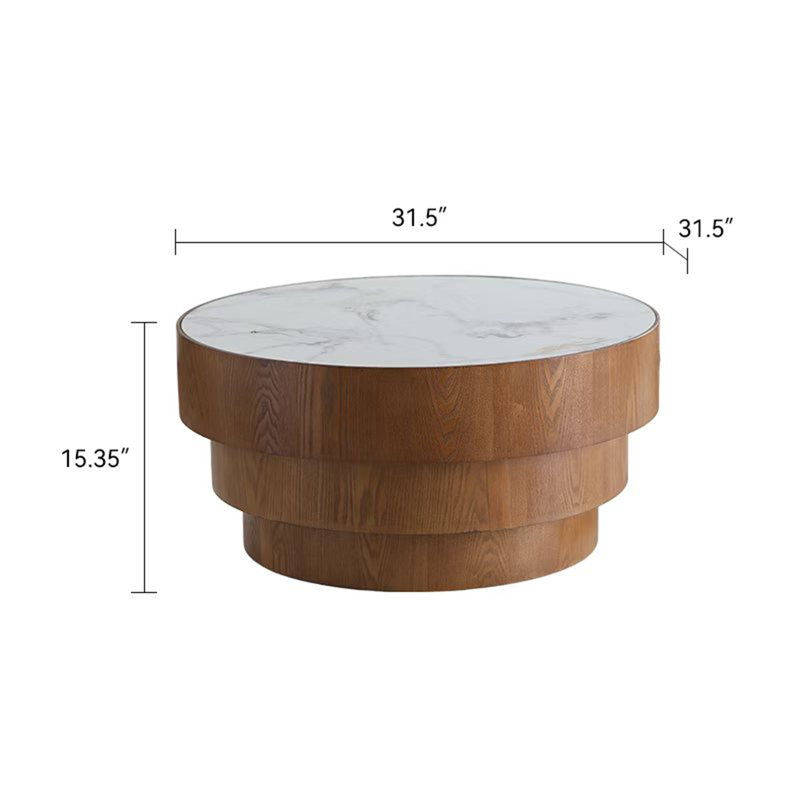 Table basse ronde avec plateau en pierre frittée, White