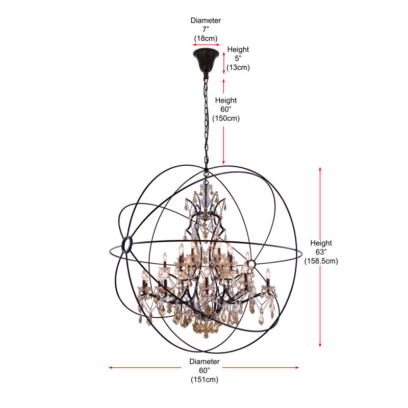 Svante 25 - Light Dimmable Globe Chandelier, Dark Bronze, Golden Teak (Smoky)