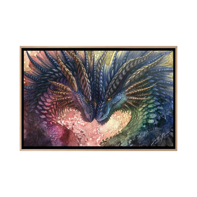 Dragon Love - reproduction d'art murale encadrée, H 18 po x l 26 po, Reproduction encadrée sans passe-partout, Beige