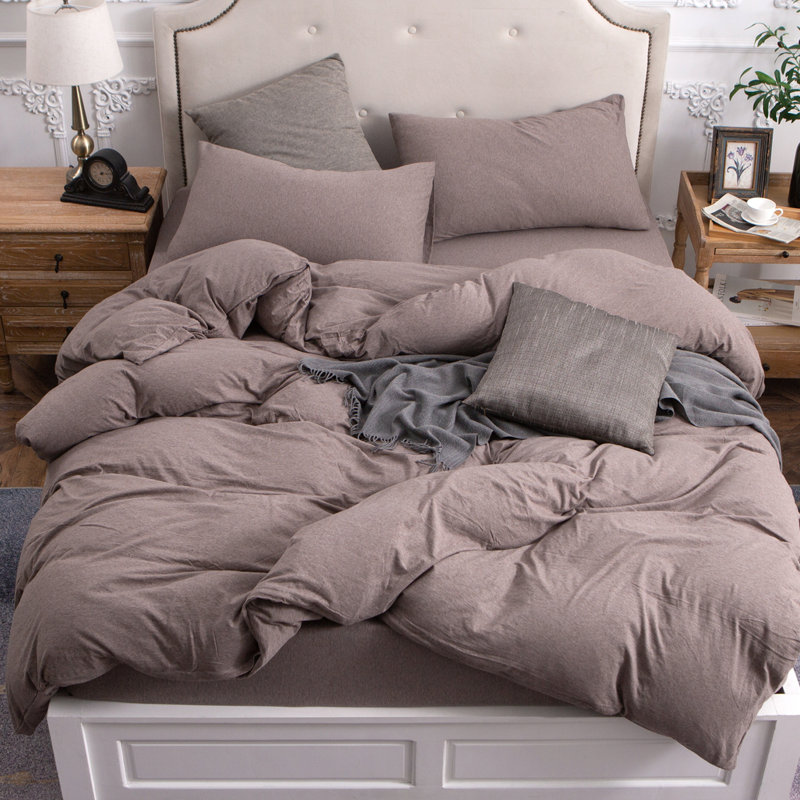 HOME BEDDING Jersey Cotton Duvet Cover Set, Queen Duvet Cover + 2 Standard Shams, Brown