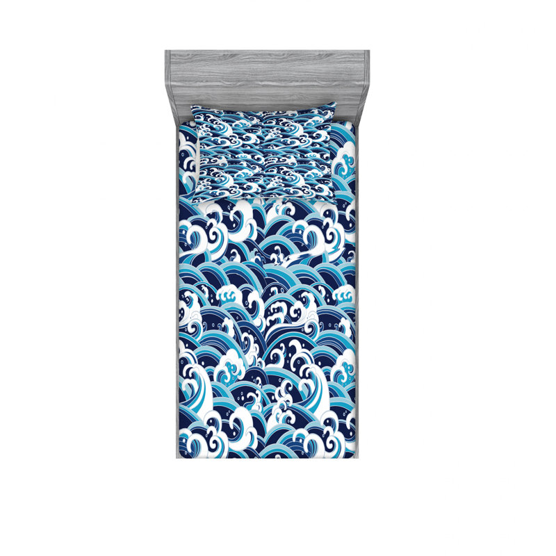 Ensemble de literie Eastern Waves of Water, Ensemble de draps pour lit simple avec drap-housse