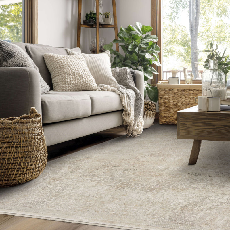 Tapis d'intérieur à motif frangé tissé à la machine Grinstead, 5 pi 3 po x 7 pi 10 po