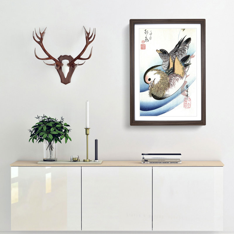 Mandarin Ducks by Utagawa Hiroshige - Picture Frame Painting Print, 36cm H x 27cm W x 2cm D, Walnut Framed