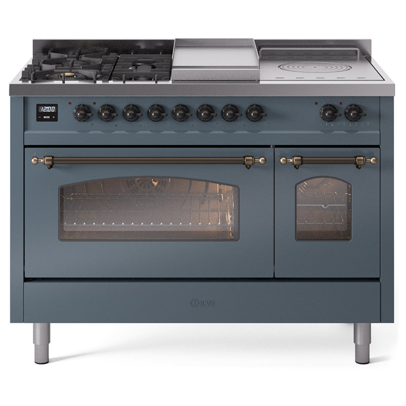 ILVE Nostalgie II 48 Dual Fuel Range, Blue/Gray/Bronze, Natural Gas