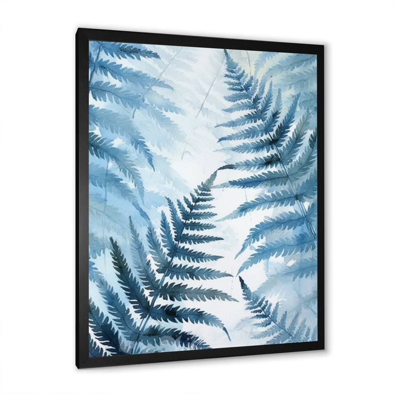 Fougère bleue III sur toile, H 40 po x l 30 po, Cadre simple noir