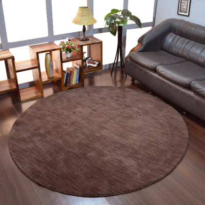 Manns Hand Knotted Loom Wool Eco-Friendly Area Rugs  -  Octagon, Brown Color, Plain Solid Design, High Pile Thick Handmade Anti Skid Area Rugs for Living Room, Bed Room