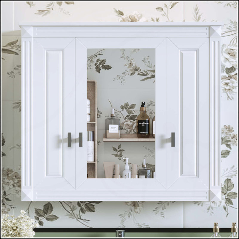 Armoire de salle de bain murale polyvalente avec plusieurs tablettes et miroir