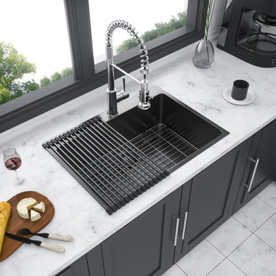 30X22 Inch Kitchen Sink Drop In Gunmetal Black 16 Gauge Stainless Steel 30"" Single Bowl Topmount Kitchen Sink Basin -  Tryimagine, YYCPuu-W124353885