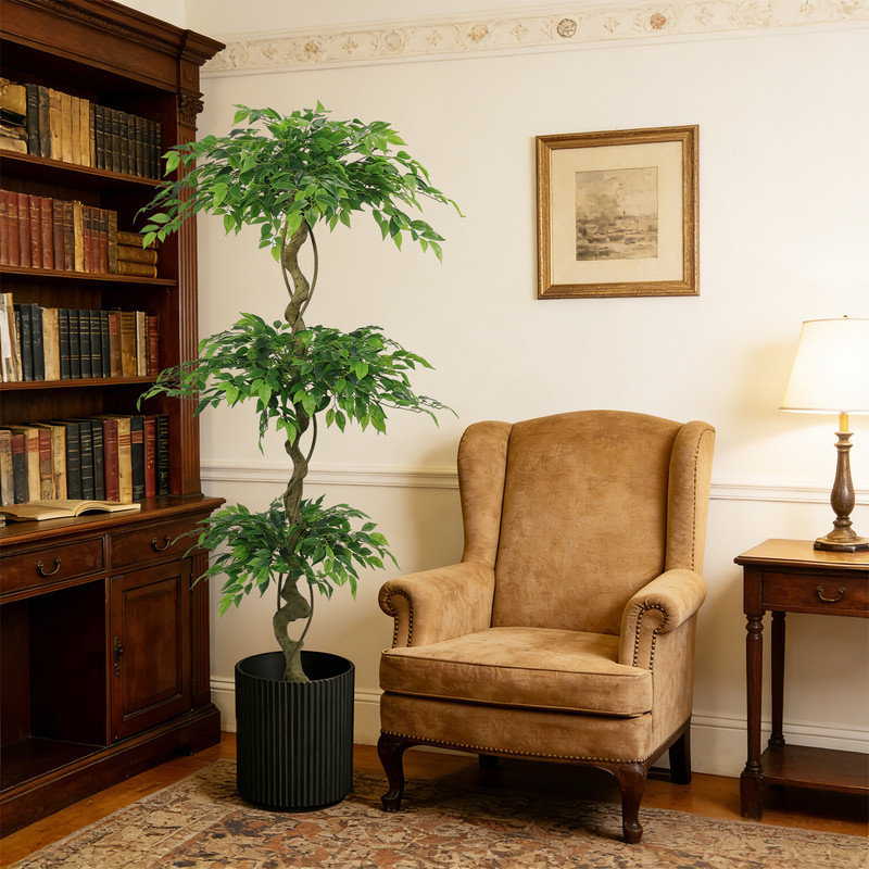 Ficus artificiel 6 pi, faux banian réaliste avec pot pour le salon et le bureau
