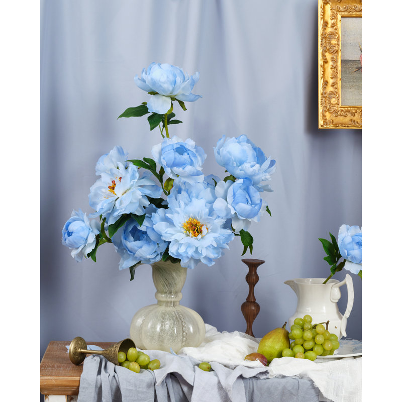 Boîte à fleurs 17 po en soie artificielle bleue pour bricolage 17 pièces (16 pièces), Bleu