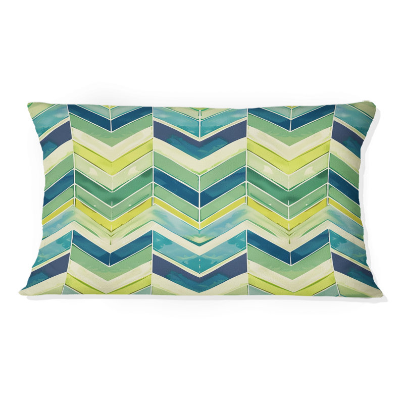Coussin lombaire bleu à chevrons bleu et vert I