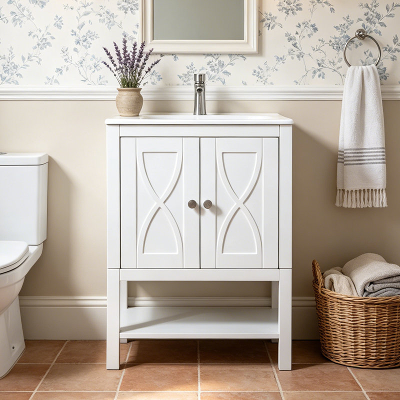 24" White  Freestanding Bathroom Vanity with Soft-Close Door