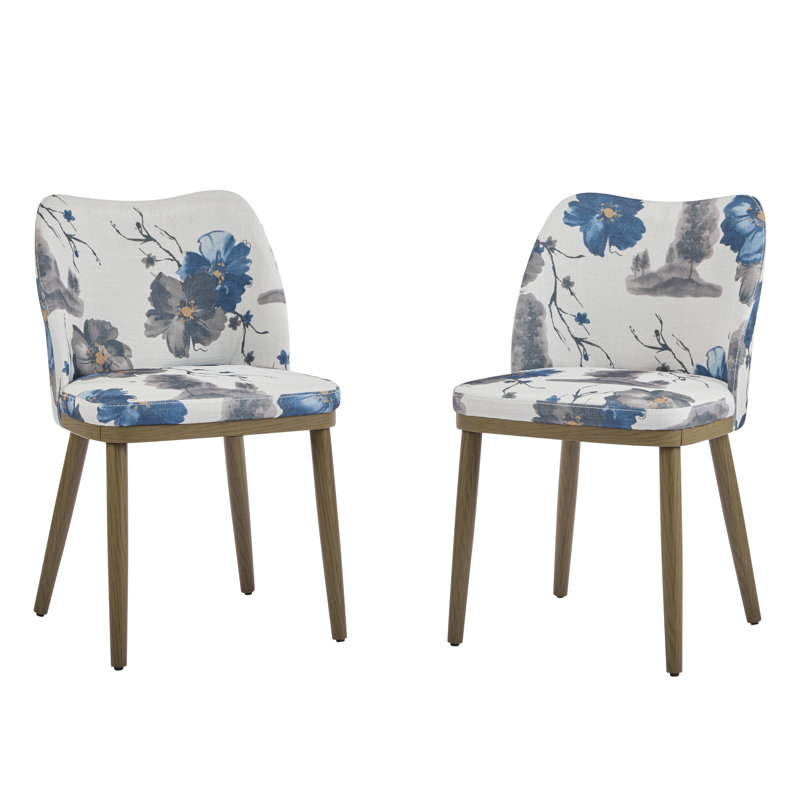 Chaises de salle à manger rembourrées Manzella, Motif floral bleus multiples