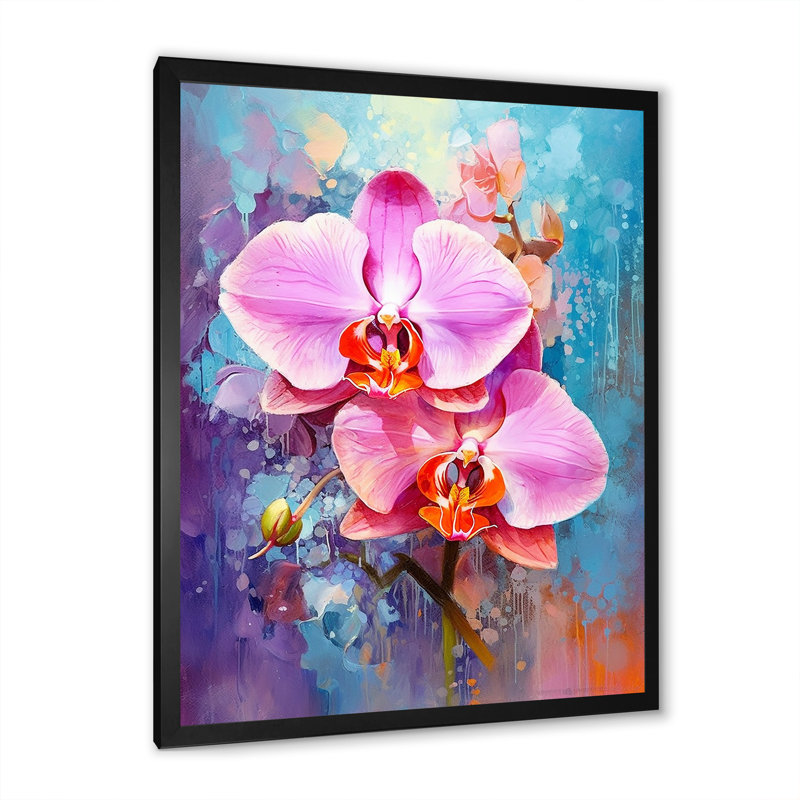 Orchidées bleues abstraites Euphoria, H 44 po x l 34 po x P 1,5 po, Cadre simple noir