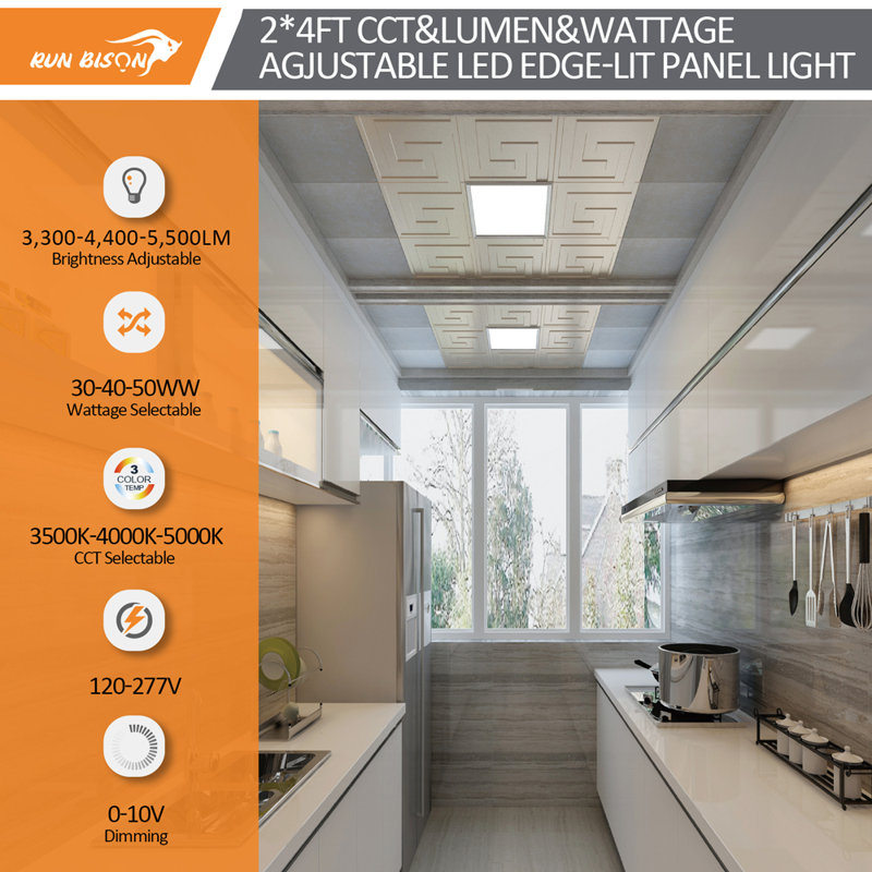 RUN BISON 1 ft. x 4 ft. Dimmable White CCT and Wattage Selectable Integrated LED Back-Lit Flat Panel Light